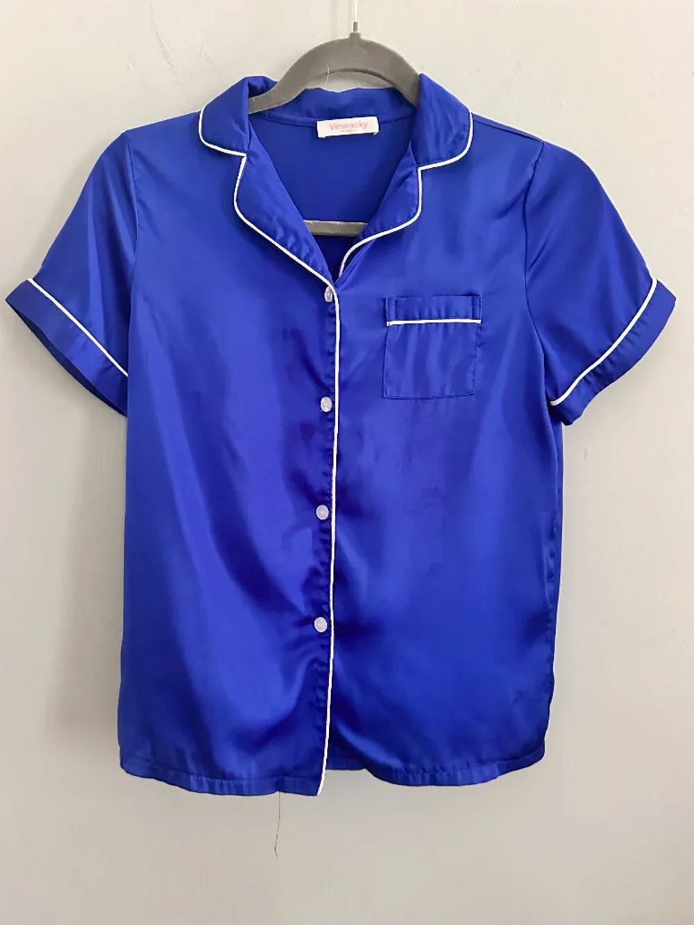 Royal Blue Satin Pajama Set Women's XS / Youth (Youth 12-13) Button Front
